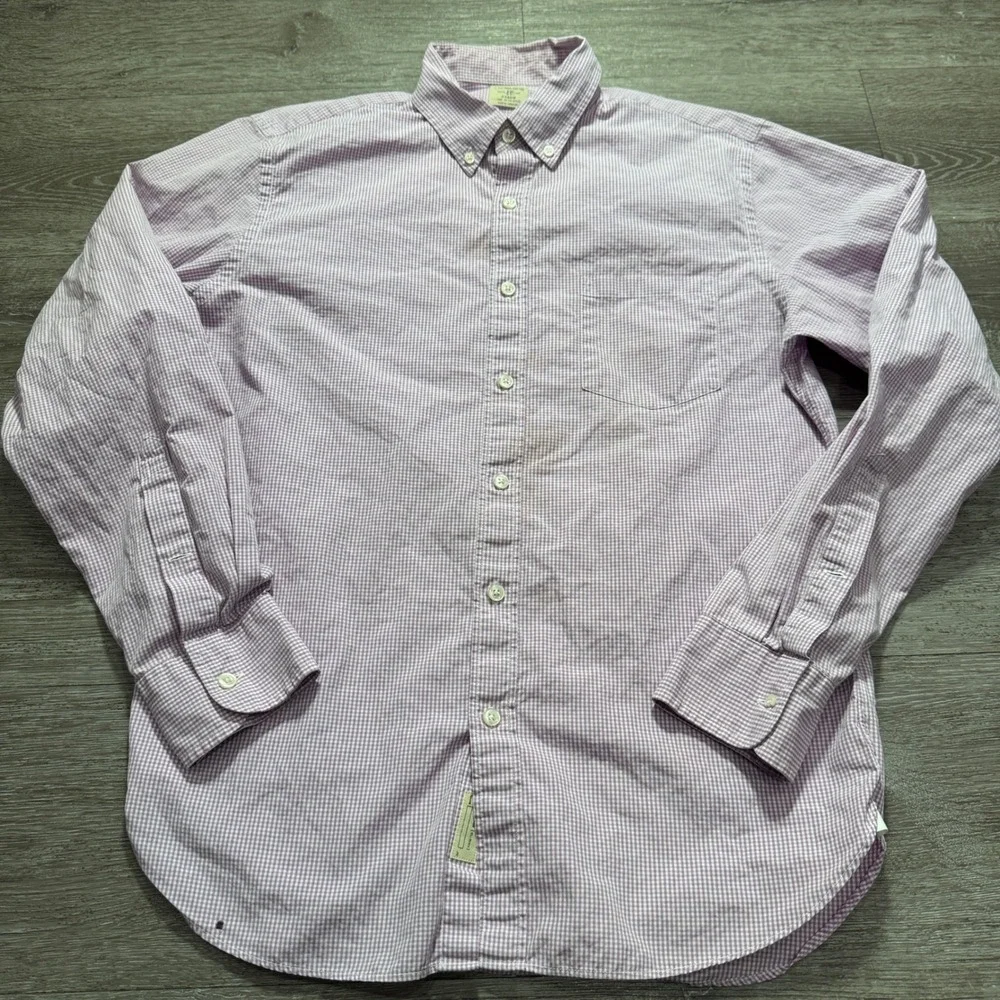 J Crew Shirt Mens M Pink Gingham 2-Ply Cotton Button Heritage Preppy Minimal
